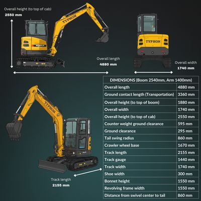 TYPHON NAGA 4.0 Mini Excavator 4 Ton 24.4HP Yanmar Diesel AC/Heat Cabin