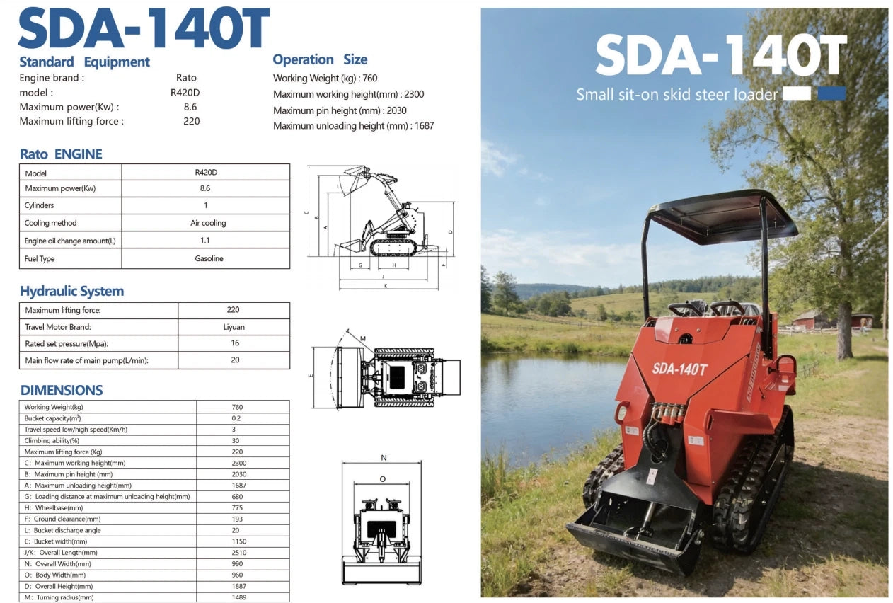 0.8 Ton, Rato R420D Engine Mini Skid Steer | AGT-SDA-140T