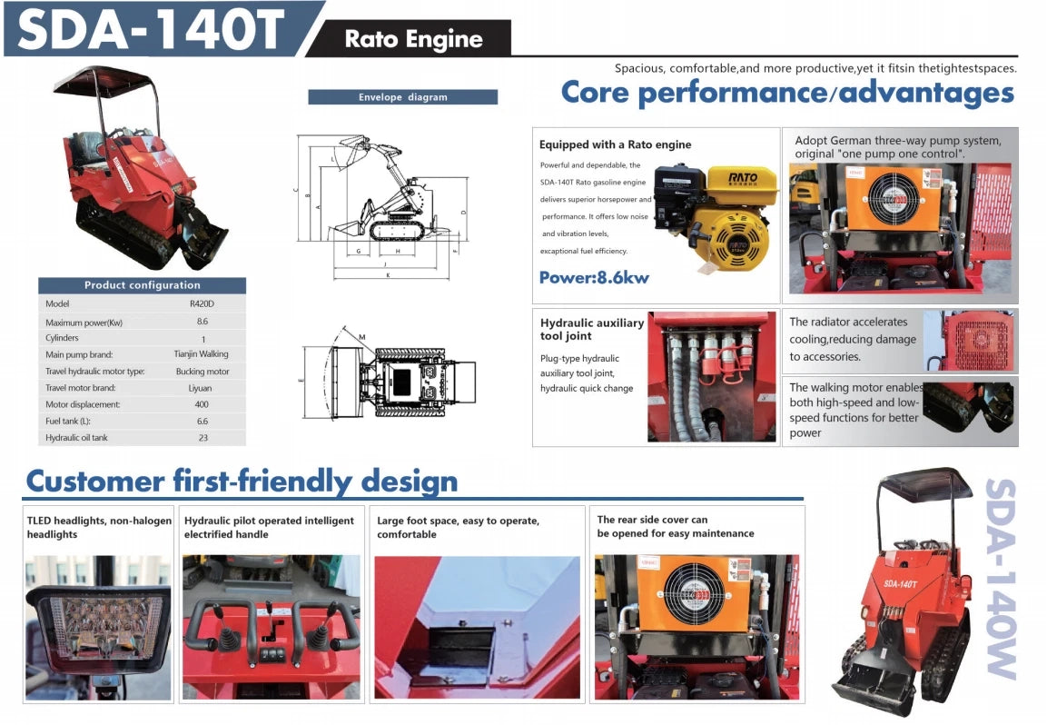 0.8 Ton, Rato R420D Engine Mini Skid Steer | AGT-SDA-140T