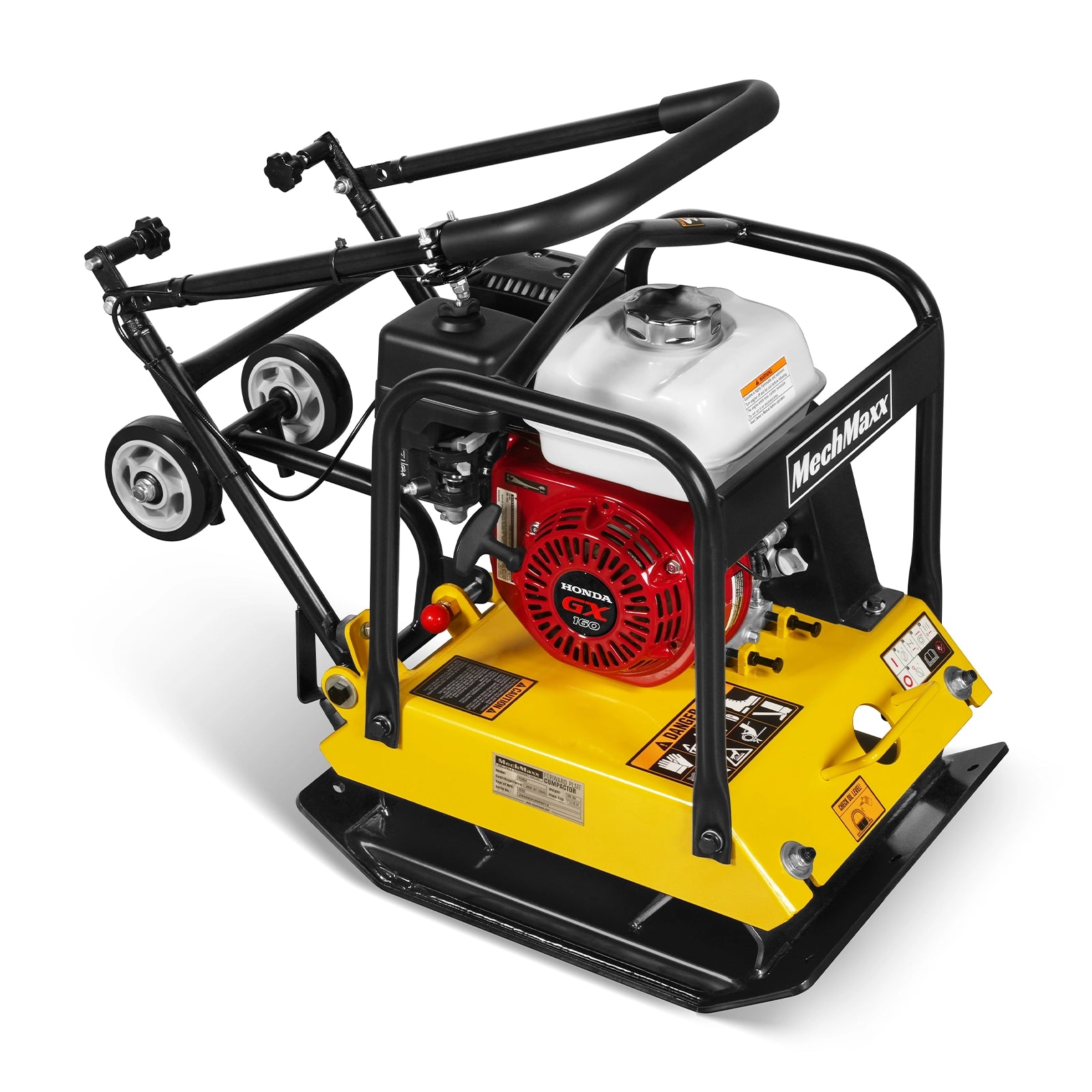 Honda GX160 Vibratory Plate Compactor with Wheel Kit, 3600 lb Centrifugal Force for Soil, Gravel, Asphalt and Paver Base, PC90H